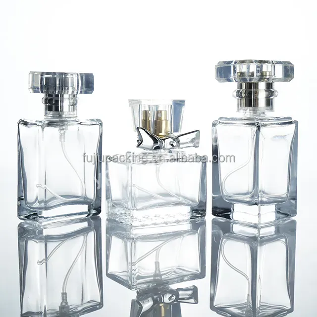 50ml Square Flat Glass Transparent Spray Perfume Bottle