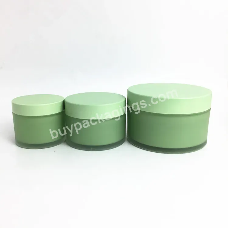 50ml.100ml,240ml Frost Green Color Double Wall Refillable Acrylic Face Lotion Cream Jar