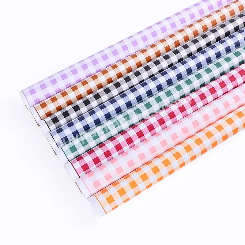 58*58cm Waterproof Pp Plastic Film Flower Wrapping Paper With Colorful Square Grid Printed