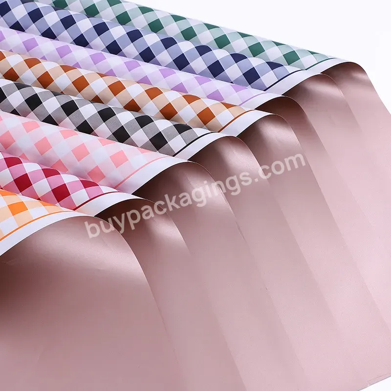 58*58cm Waterproof Pp Plastic Film Flower Wrapping Paper With Colorful Square Grid Printed