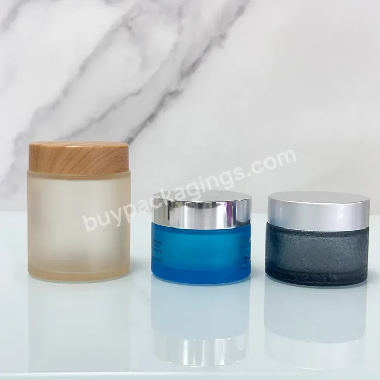 5g 10g 15g 20g 30g 50g 100g 1oz Cosmetic Packaging Cream Jar Bottle Blue Frosted Glass Face Cream Jar With Silver Plastic Lid