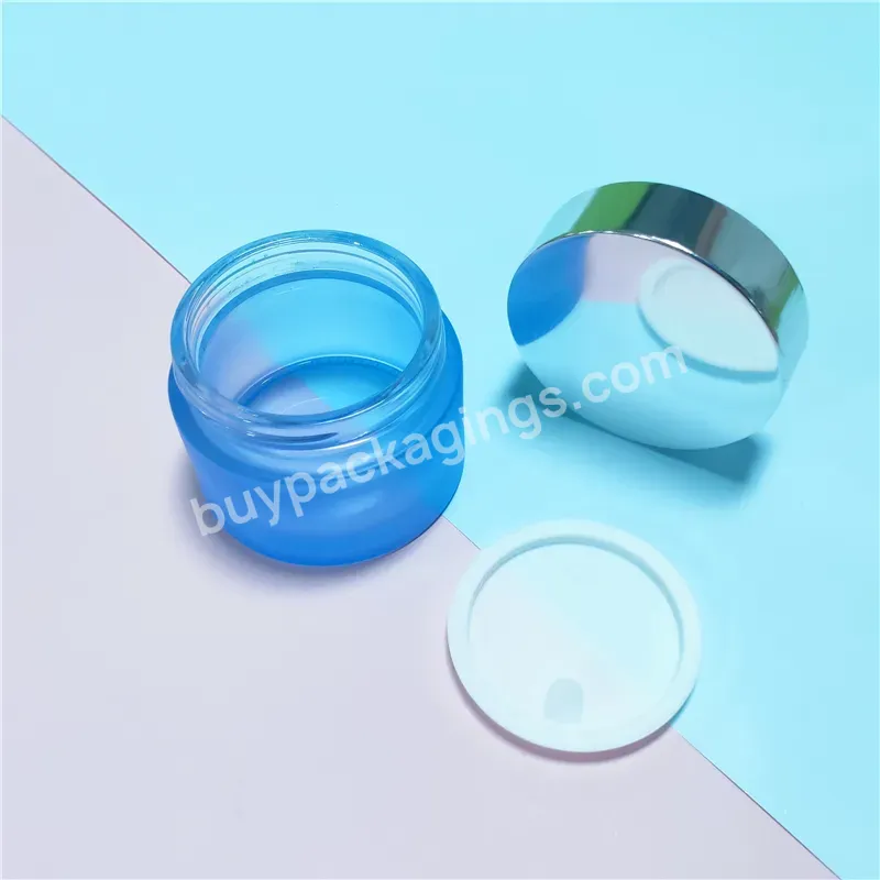 5g 10g 15g 20g 30g 50g 100g Blue Frosted Glass Jar Cosmetics Empty Body Face Cream Glass Jar With White Lid