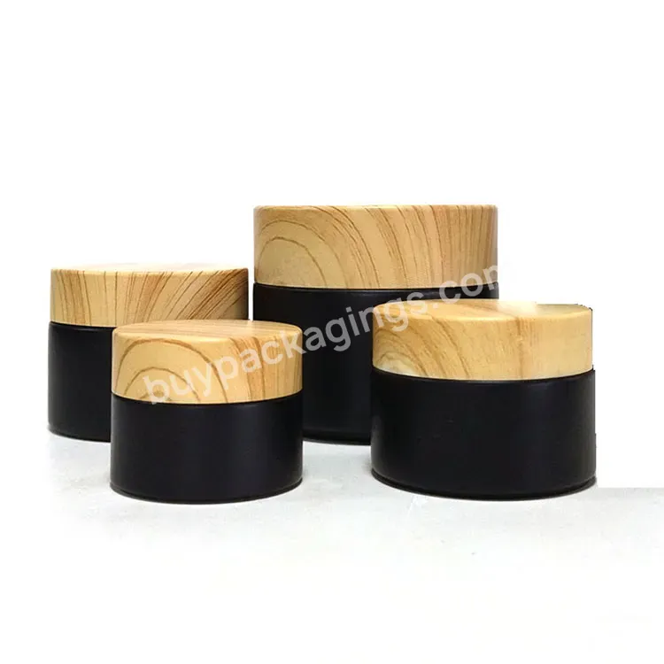 5g 10g 15g 20g 30g 50g 100g Wood Transfer Plastic Cover Black Frosted Glass Cream Jars With Plastic Bamboo Lid