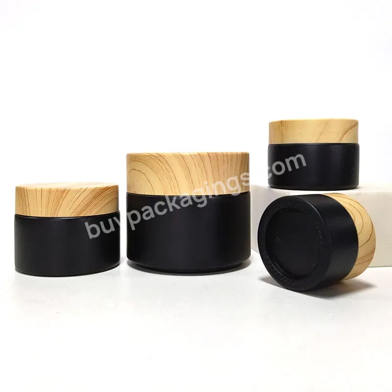 5g 10g 15g 20g 30g 50g 100g Wood Transfer Plastic Cover Black Frosted Glass Cream Jars With Plastic Bamboo Lid