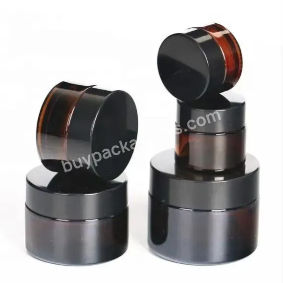 5g 10g 15g 20g 30g 50g 60g 100g Raw Material Amber Color Glass Jar With Gasket And Shiny Black Lid For Face And Eye Cream