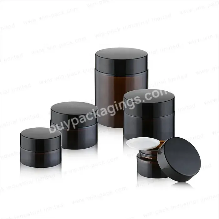 5g 10g 15g 20g 30g 50g 60g 100g Raw Material Amber Color Glass Jar With Gasket And Shiny Black Lid For Face And Eye Cream