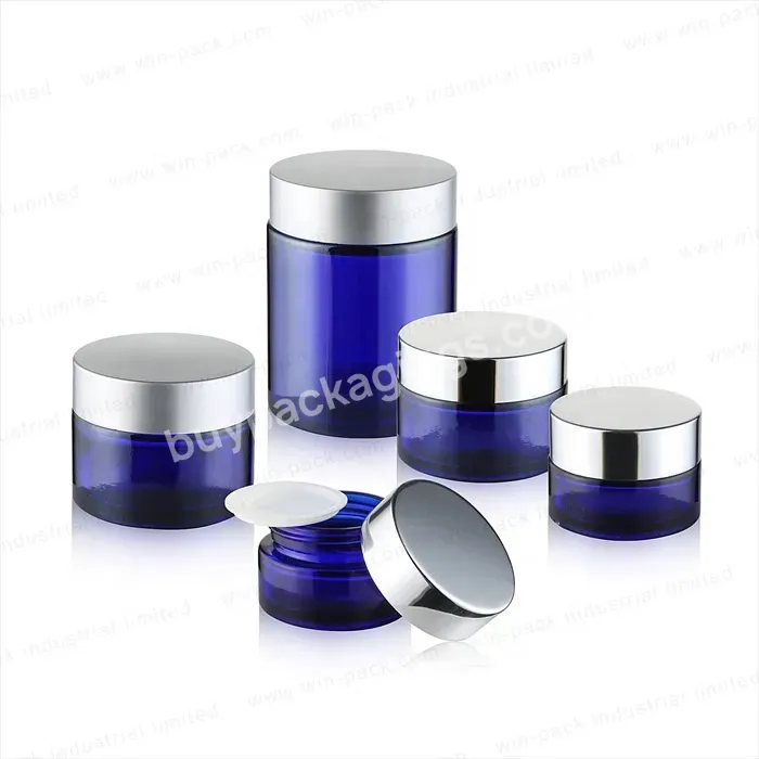 5g 10g 15g 20g 30g 50g 60g 100g Raw Material Blue Glass Container With Gasket And Silver Lid For Cosmetic Cream