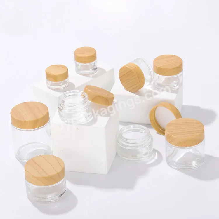 5g 10g 15g 30g 50g 100g Empty Frosted Glass Cream Jar Cosmetic Packaging Containers With Wood Grain Cover