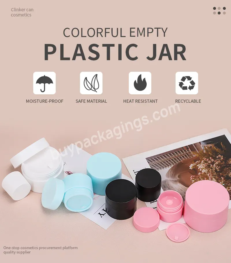 5g 10g 20g 30g 60g Plastic Cosmetic Jar Pink White Blue Black Plastic Cream Jar 10g For Cosmetic Packaging