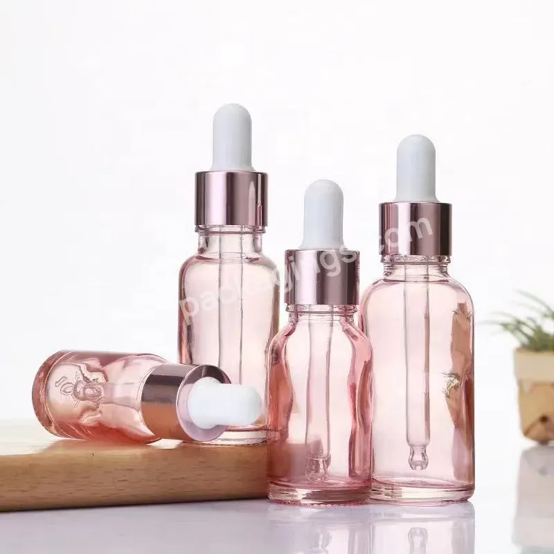 5ml-100ml Transparent Sakura Pink Glass Cosmetic Essential Oil Bottle With Rose Pink Dropper