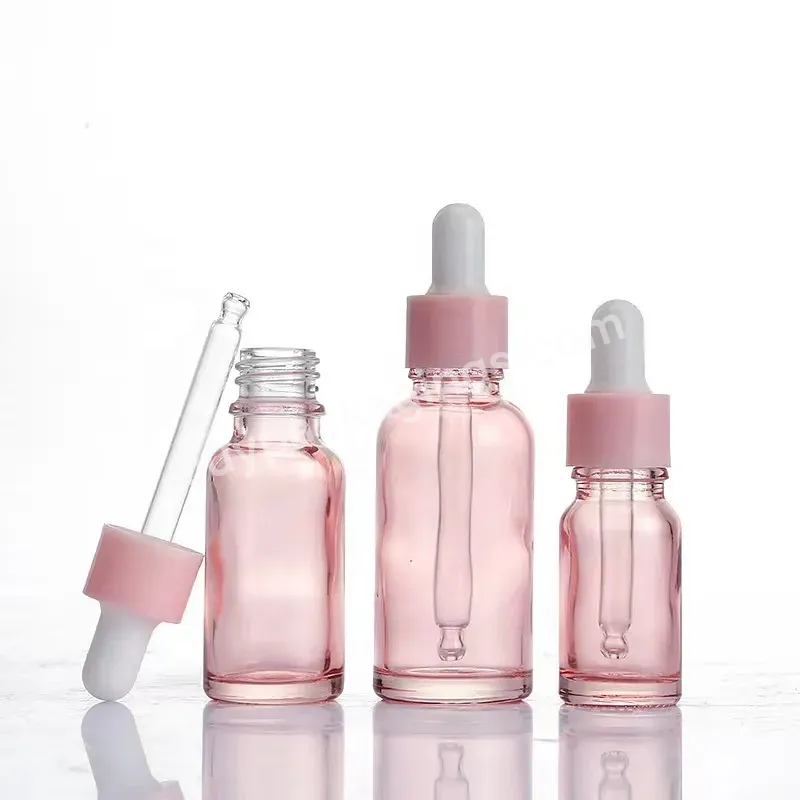 5ml-100ml Transparent Sakura Pink Glass Cosmetic Essential Oil Bottle With Rose Pink Dropper