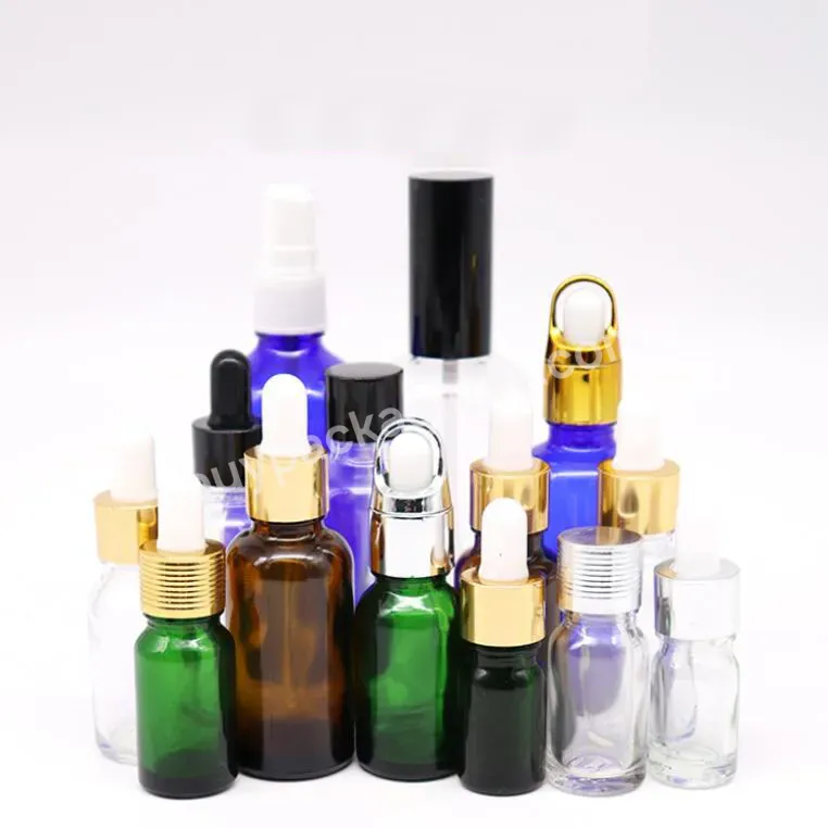 5ml 10ml 15ml 20ml 30ml 50ml 100ml Blue Amber Clear Green Glass Dropper Bottle Perfume Bottle With Gold Black Silver Dropper Top