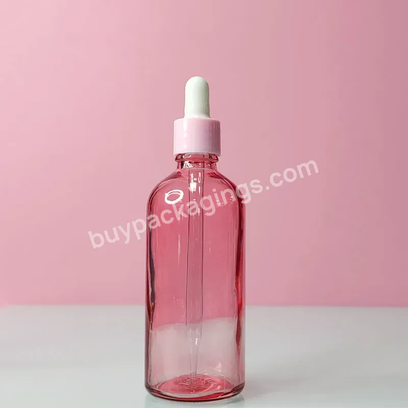 5ml 10ml 15ml 20ml 30ml 50ml 100ml Cosmetic Packaging Custom Serum Oil Bottle Pink Glass Dropper Bottle With Plastic Lid