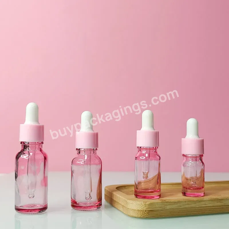 5ml 10ml 15ml 20ml 30ml 50ml 100ml Cosmetic Packaging Custom Serum Oil Bottle Pink Glass Dropper Bottle With Plastic Lid