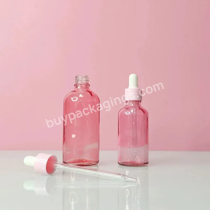 5ml 10ml 15ml 20ml 30ml 50ml 100ml Customized Packaging Empty Face Serum Pink Essential Oil Dropper Glass Bottle With Dropper