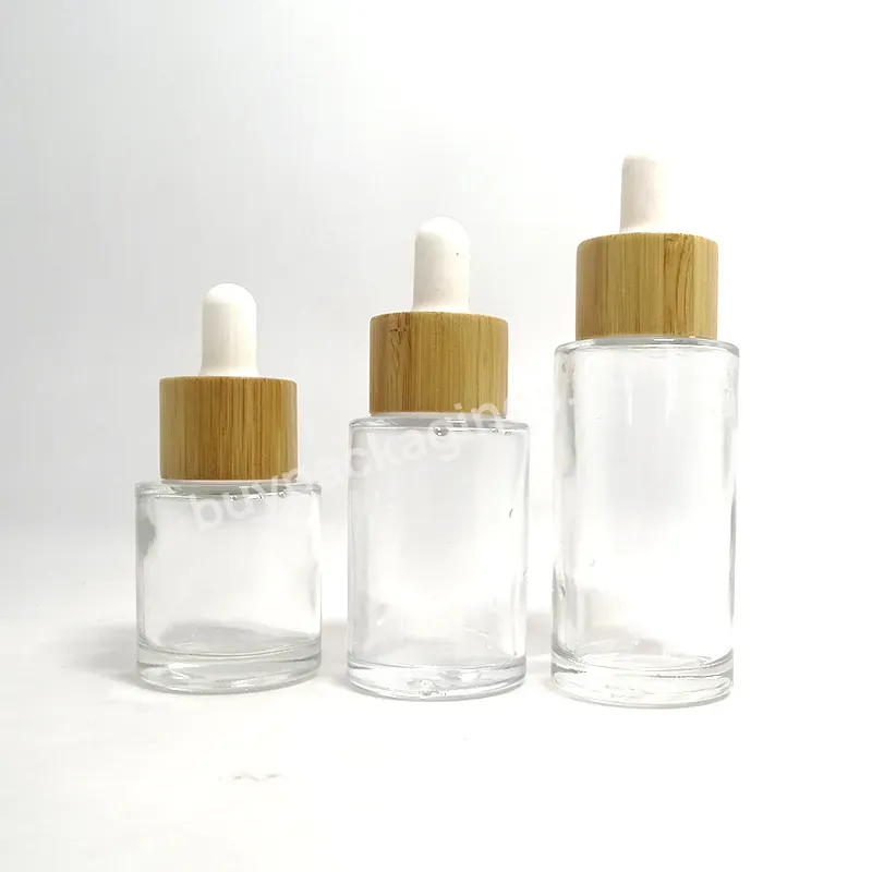 5ml 10ml 15ml 20ml 30ml 50ml 100ml Frosted Clear Essential Oil Round Glass Dropper Bottle With Bamboo Lid Dropper