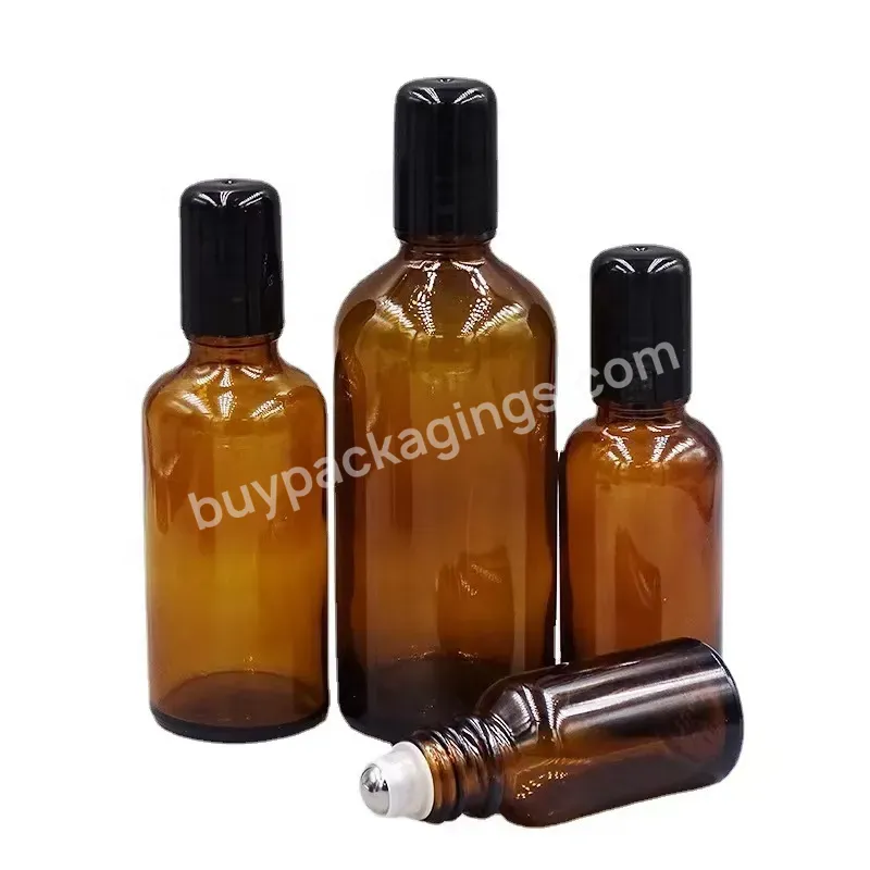 5ml 10ml 15ml 20ml 30ml 50ml 100ml Glass Round Roll On Amber Glass Bottle Serum Cosmetic Packaging With Steel Roll Ball