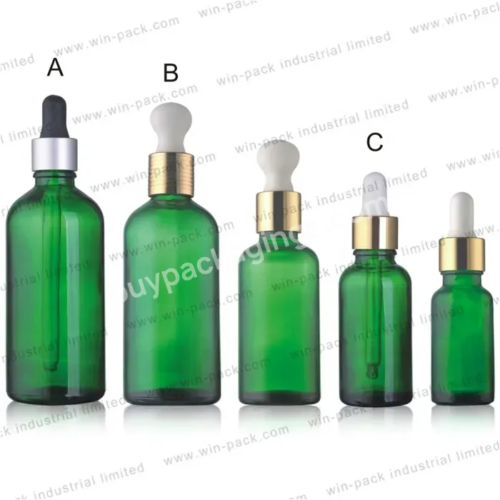 5ml 10ml 15ml 20ml 30ml 50ml 100ml Raw Material Green Essential Oil Glass Bottle With Aluminum Gold Dropper For Cosmetic