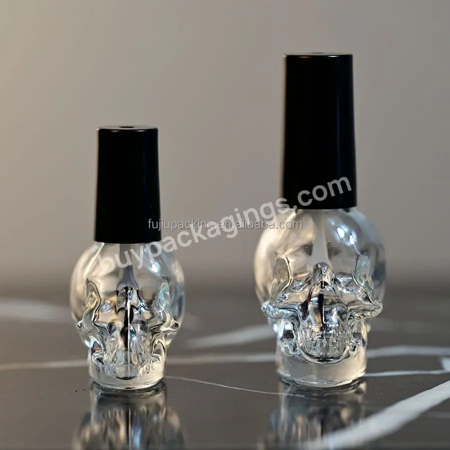 5ml 10ml 15ml Empty Cosmetic Container Nail Glass Bottles With Lid Brush Transparent Glass Nail Polish Bottle Jars Skull