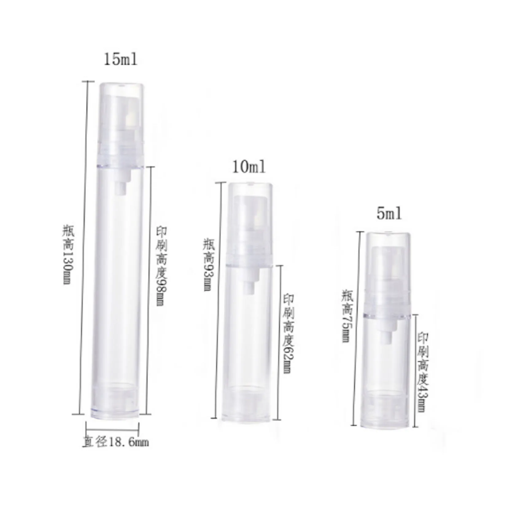 5ml 10ml 15ml Small Mini Clear PP Plastic Airless Sprayer Sample Tester Pump Bottle