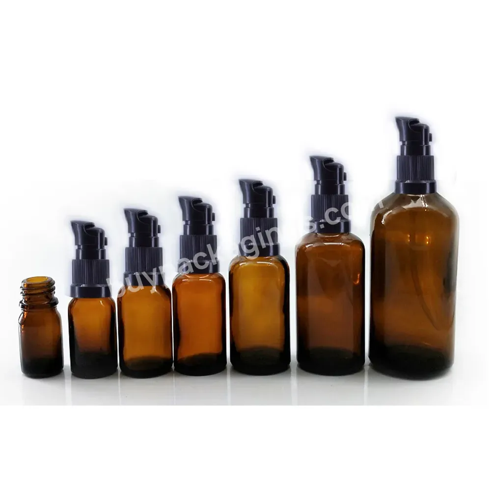 5ml 10ml 20ml 30ml 50ml 100ml Amber Glass Bottle With Lotion Pump Cosmetic Emulsion Bottle For Skin Care