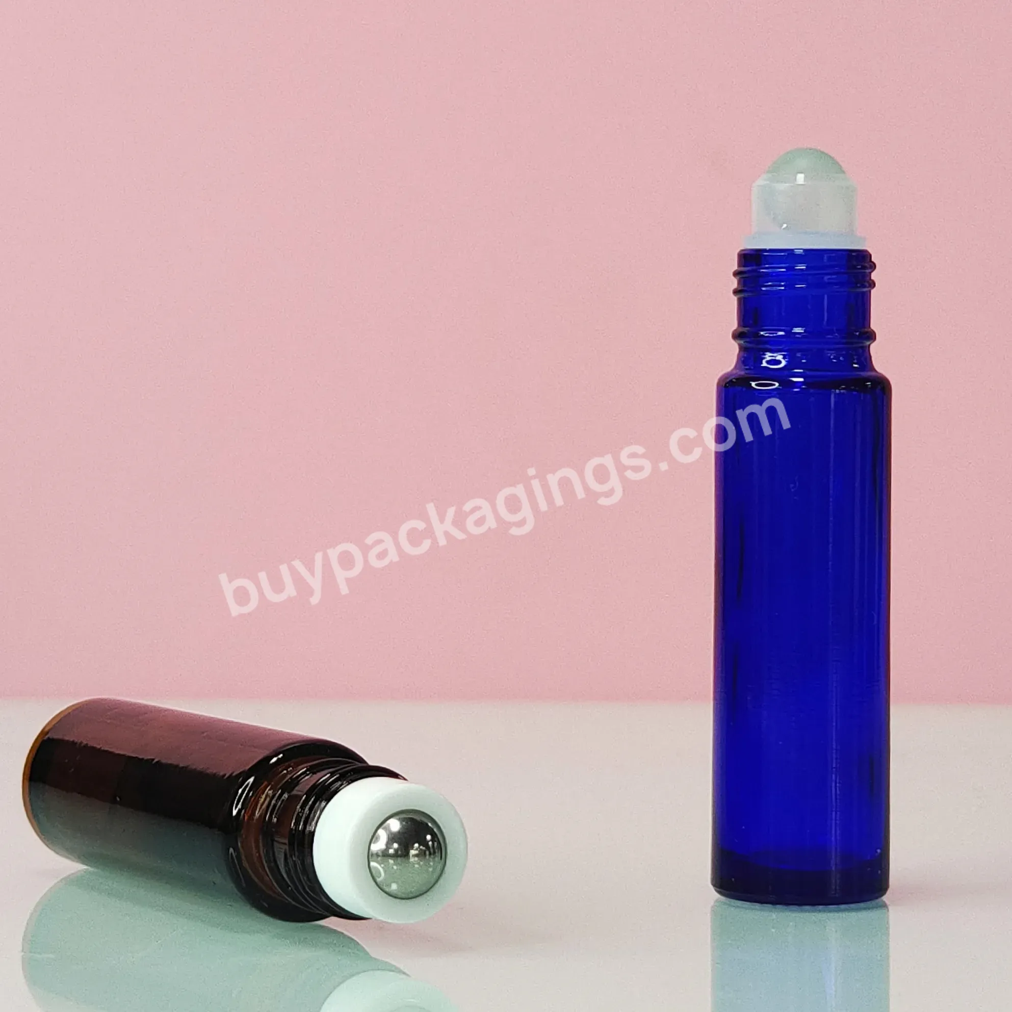 5ml 10ml Custom Printing Roll On Glass Blue Amber Perfume Essential Oil Metal Roller Bottle With Roller