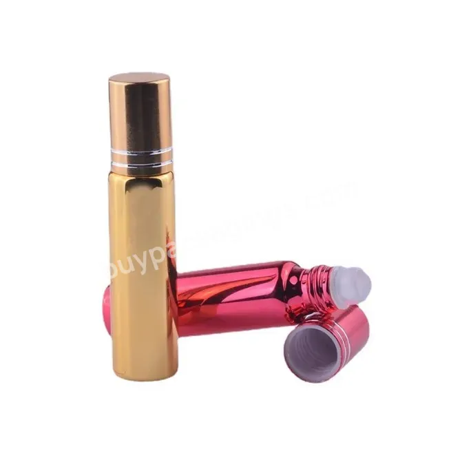 5ml 10ml Gold Uv Electroplated Glass Perfume Spray Bottle Glass Essential Oil Bottle With Gold Uv Plated Striped Cap