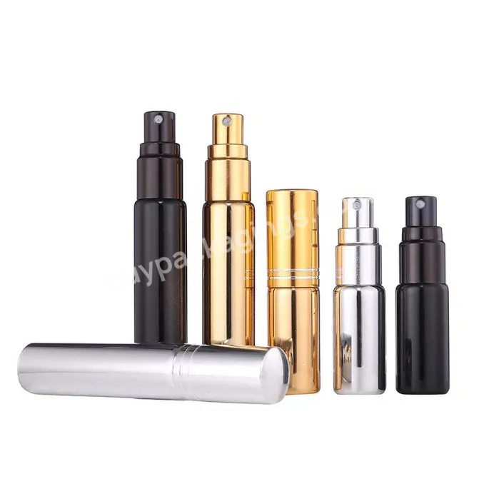 5ml 10ml Gold Uv Electroplated Glass Perfume Spray Bottle Glass Essential Oil Bottle With Gold Uv Plated Striped Cap