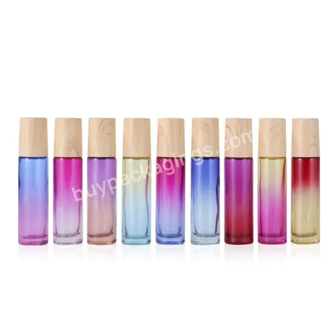 5ml 10ml Thick Bottom Essential Oil Rollerball Bottle With Water Transfer Printing Wood Grain Cap For Massage