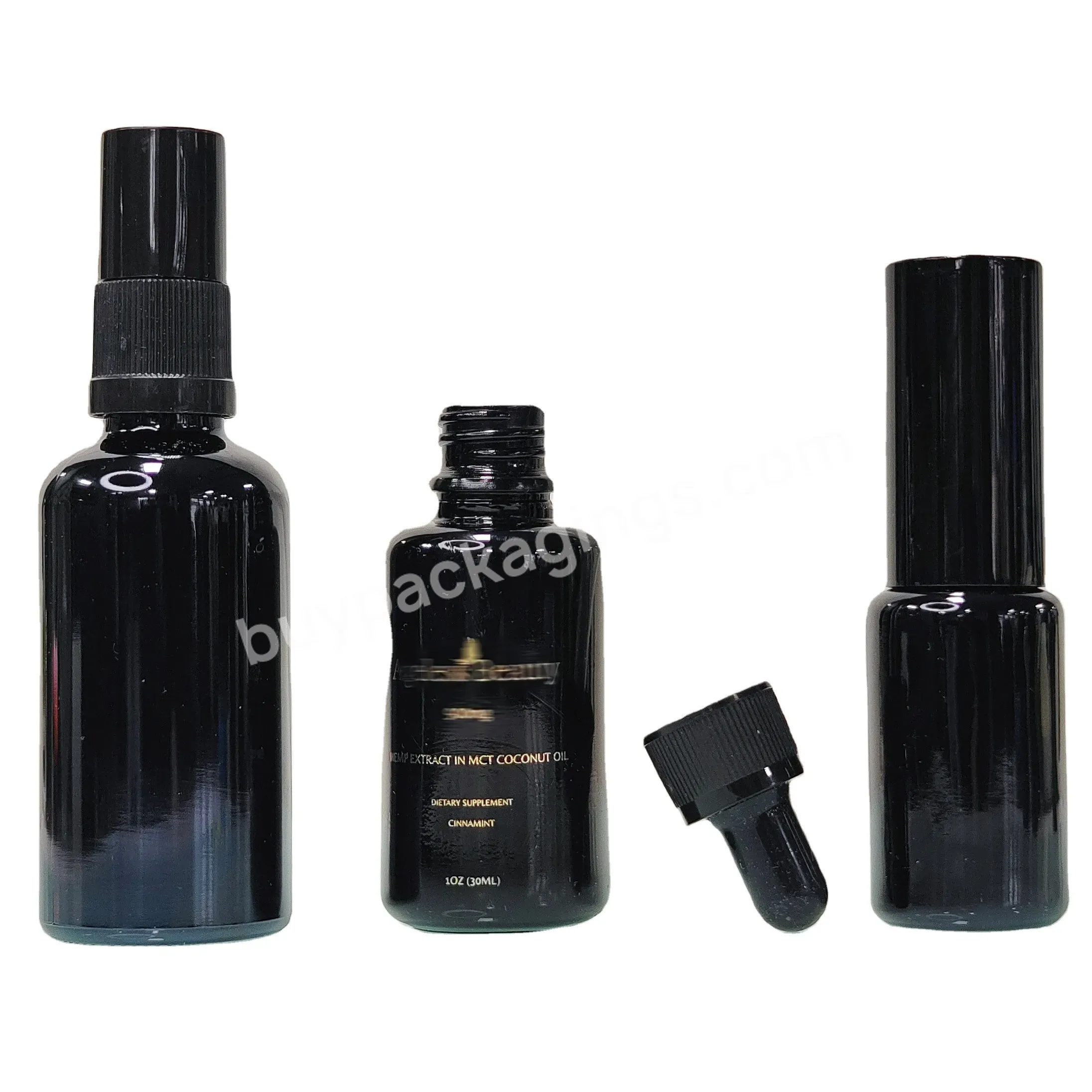 5ml 15ml 30ml 50ml 100ml 200ml Black Dark Uv Violet Glass Essential Oil Lotion Cosmetic Dropper Bottle