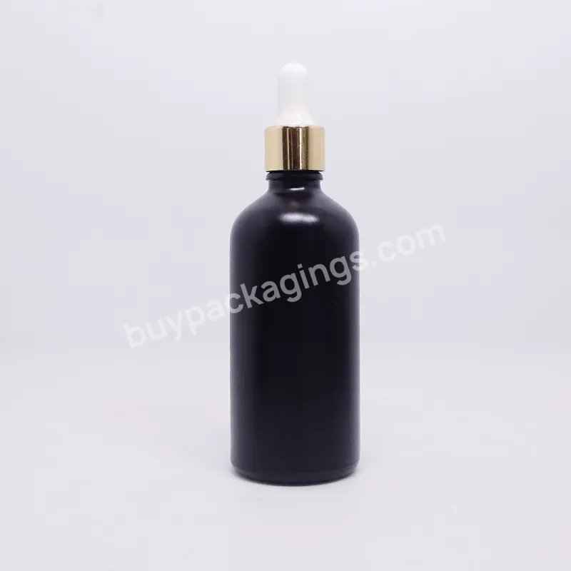 5ml 15ml 30ml 50ml 100ml Competitive Price Glass Frosted Black Round Glass Dropper Bottle Silver Lids With Cosmetic Serum Oil