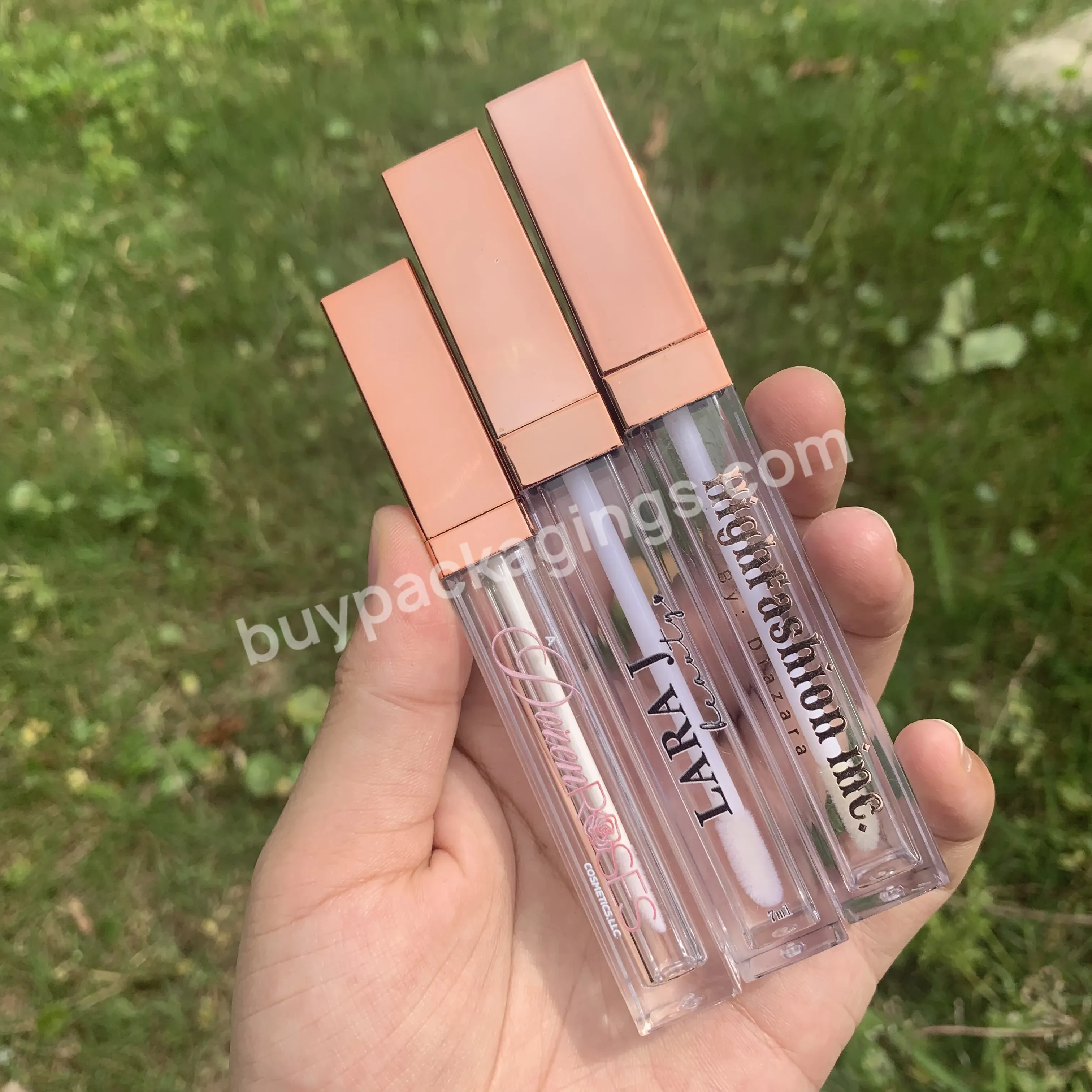 5ml 6ml 7ml Rose Gold Square Clear Lip Gloss Tube Container Gloss Tubes With Wands