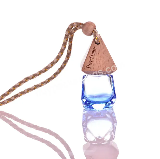 5ml 6ml Diamond Shape Hanging Car Perfume Glass Bottle With Triangle Wooden Cap