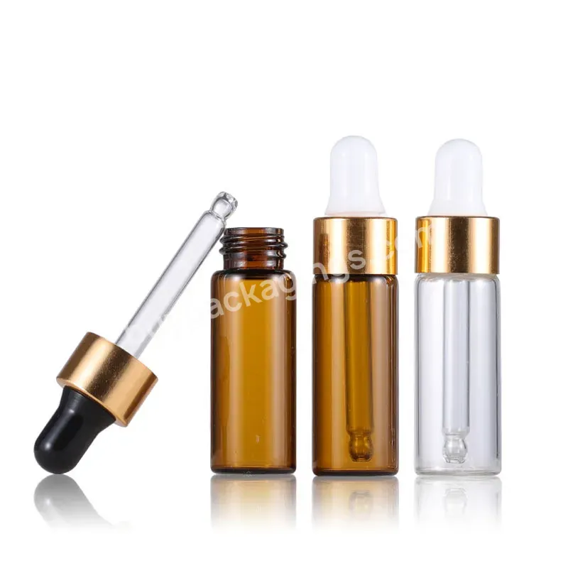 5ml Brown/amber/clear Thin Glass Dropper Bottle Essential Oil Vials Sample Test Vial With Gold/silver/white/black Dropper Cap