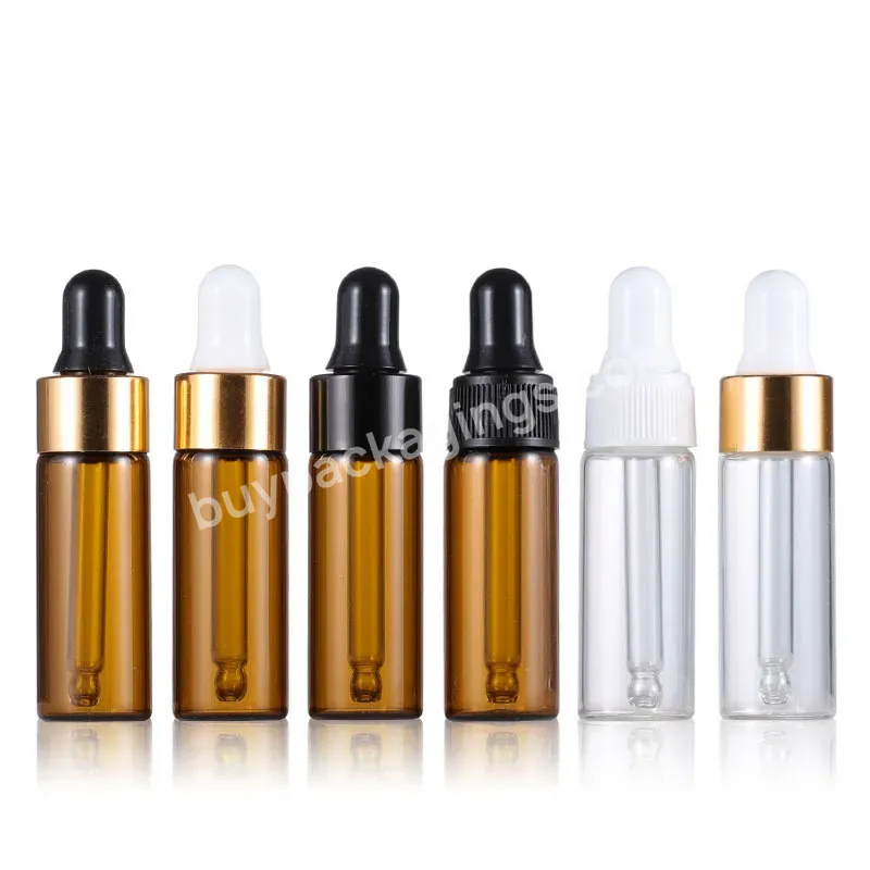 5ml Brown/amber/clear Thin Glass Dropper Bottle Essential Oil Vials Sample Test Vial With Gold/silver/white/black Dropper Cap