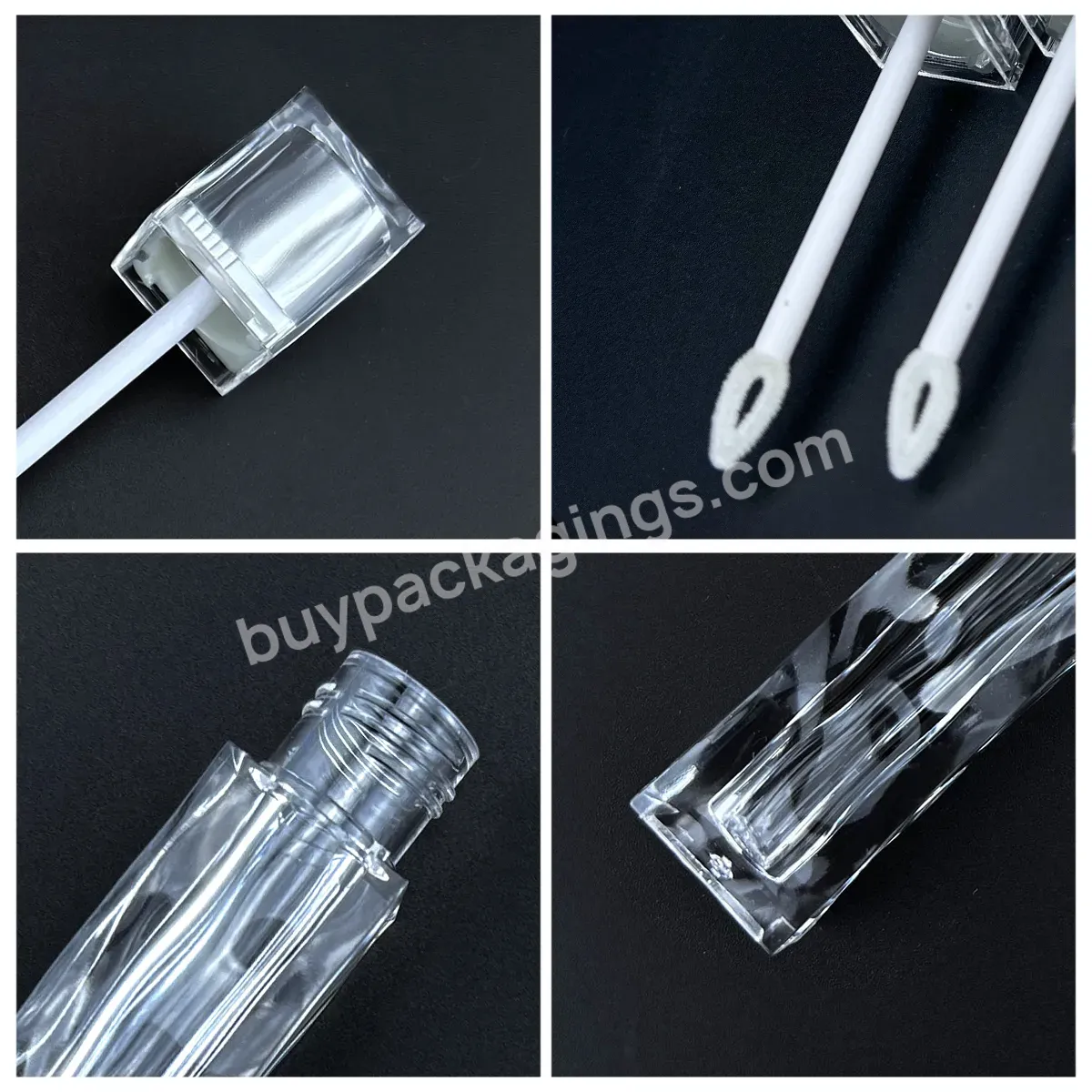 5ml Clear Square Lipgloss Tubes Amazing Design Luxury Lip Gloss Container With Heart Shape Silicone Brush
