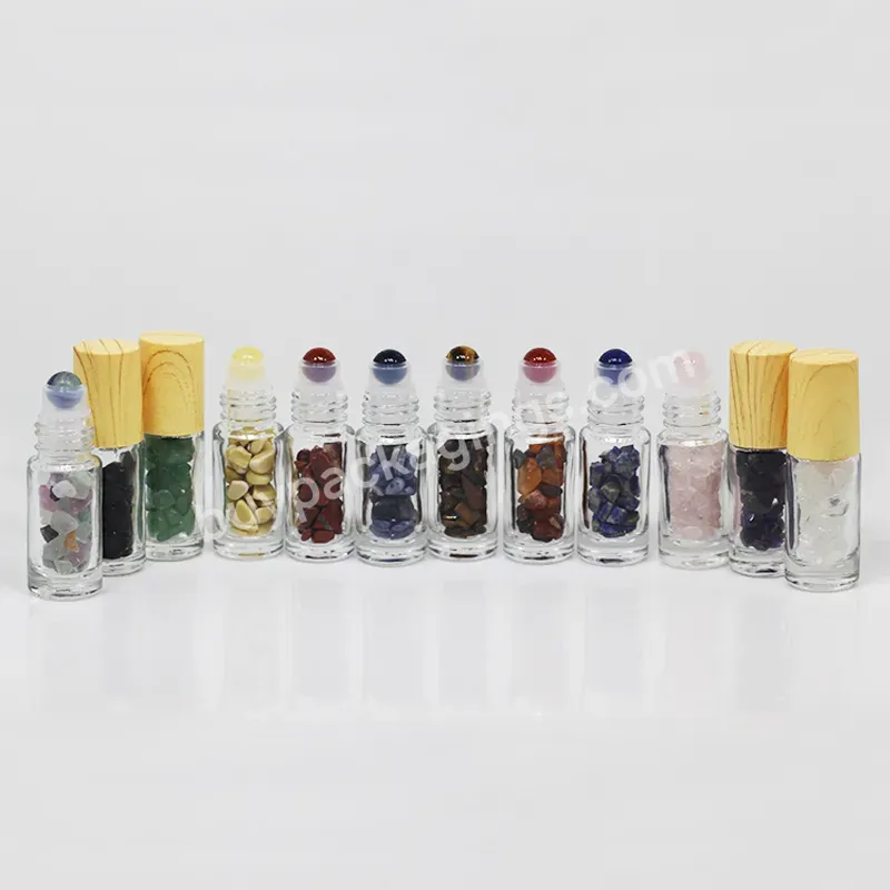 5ml Natural Gemstone Essential Oil Roller Ball Bottles Transparent Perfumes Oil Roll On Bottles With Crystal Chips