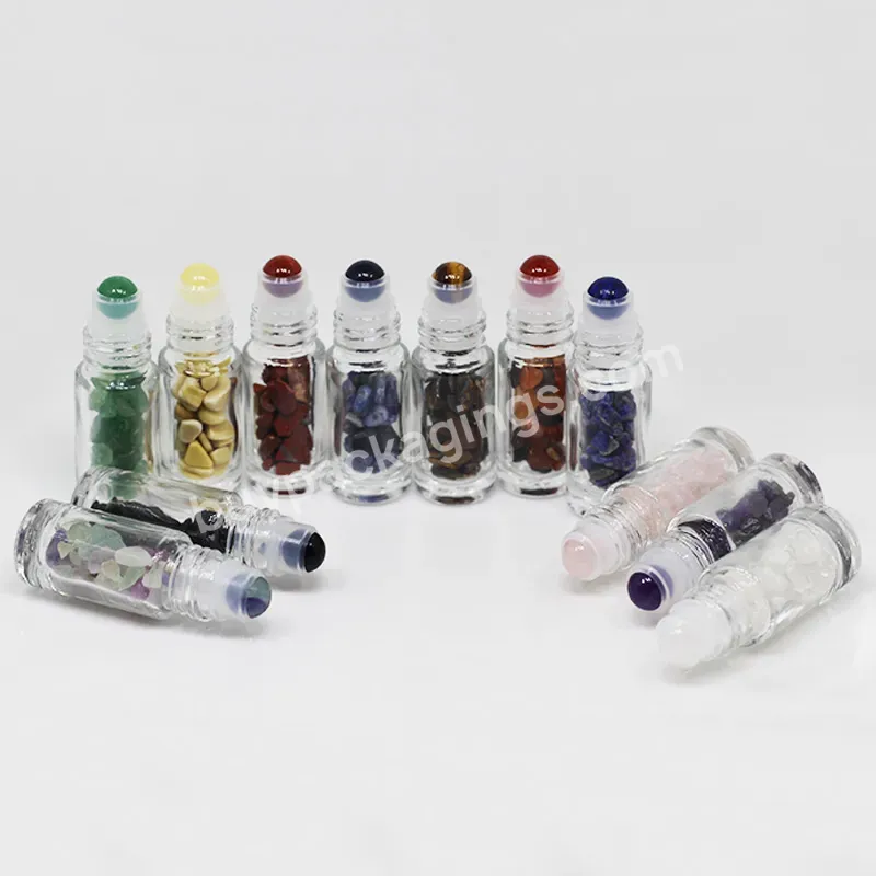 5ml Natural Gemstone Essential Oil Roller Ball Bottles Transparent Perfumes Oil Roll On Bottles With Crystal Chips