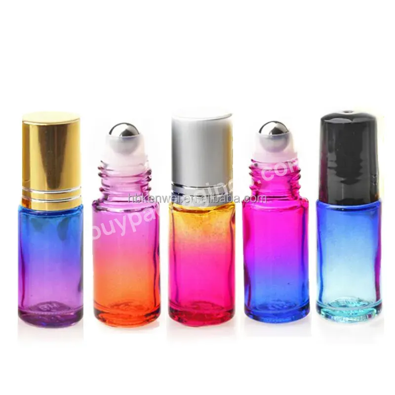 5ml Ombr Color Glass Roll On Bottle Perfume Bottle With Steel Ball Gold Cap 5ml Gradient Rainbow Glass Roller Bottle