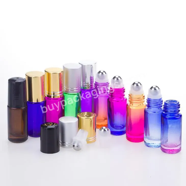 5ml Ombr Color Glass Roll On Bottle Perfume Bottle With Steel Ball Gold Cap 5ml Gradient Rainbow Glass Roller Bottle