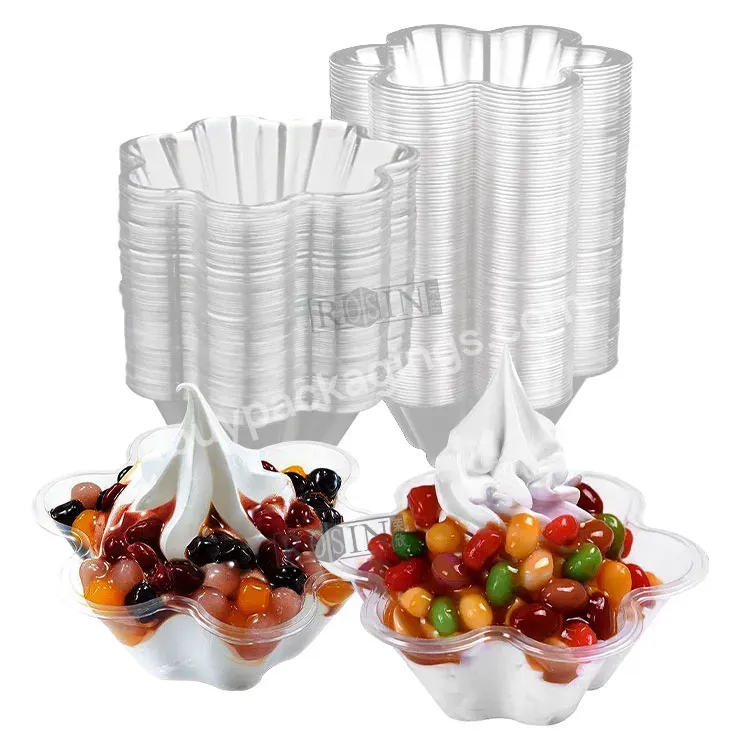 5oz Food Grade Free Clear Food Container Ice Cream Pp Plastic Flower Shape Bowl Mini Cake Ice Cream Bowl Snack Salad Bowl