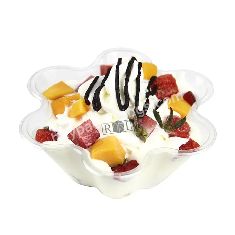 5oz Food Grade Free Clear Food Container Ice Cream Pp Plastic Flower Shape Bowl Mini Cake Ice Cream Bowl Snack Salad Bowl