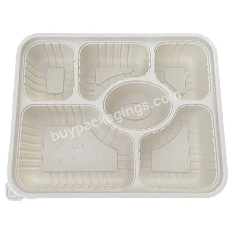 6 Compartment Corn Starch Microwavable Biodegradable Lunch Bento Box Plastic Food Meal Prep Containers