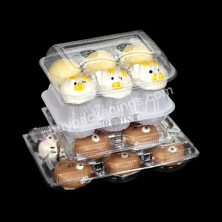 6 Compartments Pp White Plastic Hinge Clamshell Cake Biscuit Packaging Box For Customized Food Containers With Lid