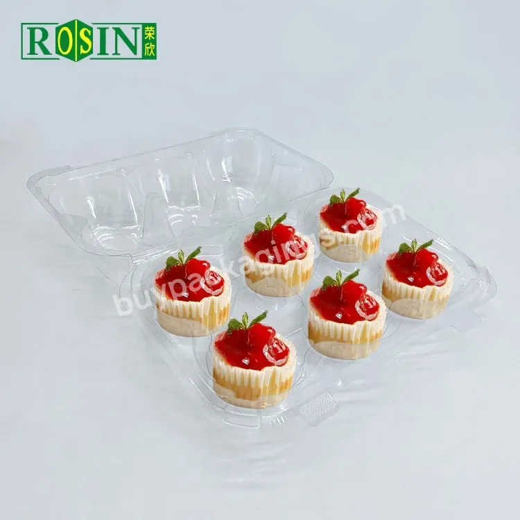 6 Holes Transparent Pet Clear Pastry Bakery Plastic Cupcakes Cake Packaging Box