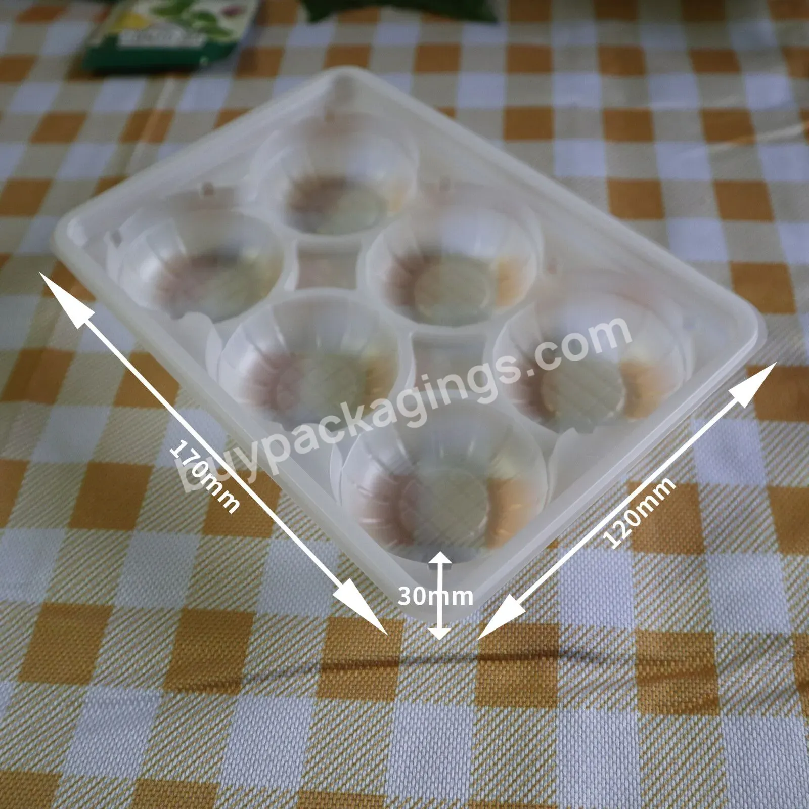 6 Piece White Disposable Plastic Blister Tray For Mochi Cake Containers Plastic Mooncake Tray With Transparent Lid