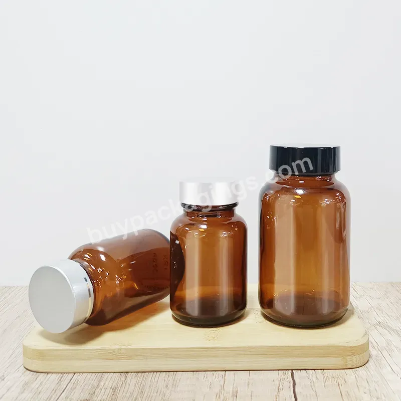 60 75 100 120 150 200 250 300 400 500 Ml Wide Mouth Amber Glass Capsules Tablet Pill Bottle With Screw Cap