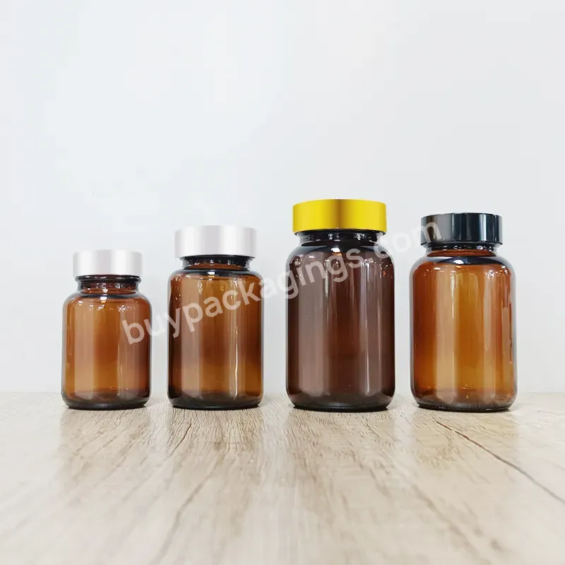 60 75 100 120 150 200 250 300 400 500 Ml Wide Mouth Amber Glass Capsules Tablet Pill Bottle With Screw Cap