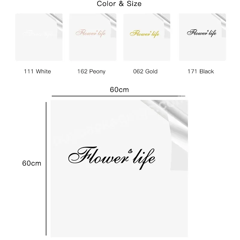 60*60cm Plastic Cellophane Paper Waterproof Glassine Flower Wrapping Paper With Flower Life Word Printed