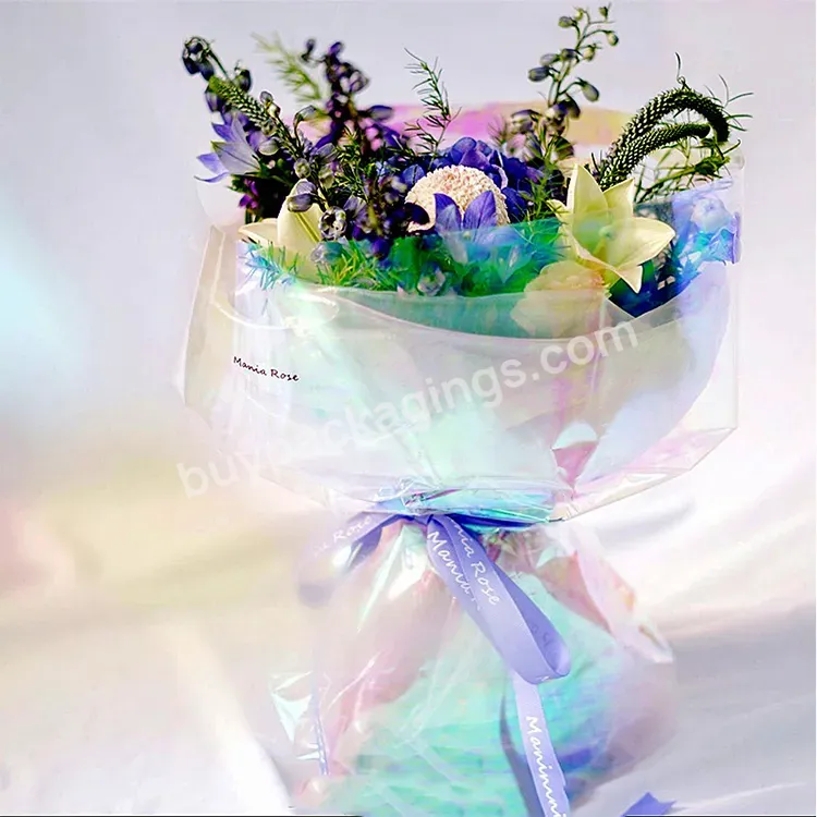 60cm*9m/roll New Arrival Holographic Rainbow Plastic Cellophane Flowers Bouquet Wrapping Paper Film Waterproof